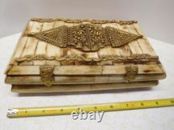 Vintage Decorative From India Camel Bone Jewlery Box with 3 Hinges & 2 Closures