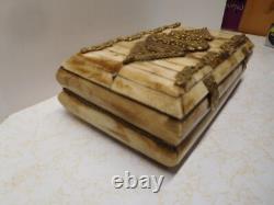 Vintage Decorative From India Camel Bone Jewlery Box with 3 Hinges & 2 Closures