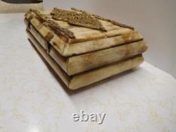 Vintage Decorative From India Camel Bone Jewlery Box with 3 Hinges & 2 Closures