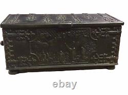 Vintage Denmark Bronze Iron Art Casket Treasure Box Danish Battle Of Estonia