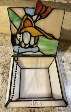 Vintage Disney Donald Duck And Goofy Stained Glass Jewelry Box