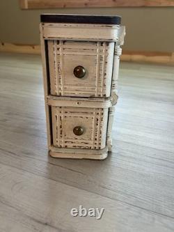 Vintage Distressed White Wood 2-Drawer Decorative Storage Box Set