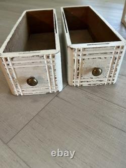 Vintage Distressed White Wood 2-Drawer Decorative Storage Box Set