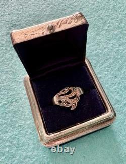 Vintage Domed Ring Box 925 Sterling Silver/ lined with Blue Velvet & Satin