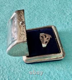 Vintage Domed Ring Box 925 Sterling Silver/ lined with Blue Velvet & Satin