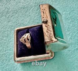 Vintage Domed Ring Box 925 Sterling Silver/ lined with Blue Velvet & Satin