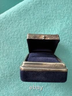 Vintage Domed Ring Box 925 Sterling Silver/ lined with Blue Velvet & Satin