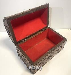 Vintage Domed Top Leather Box With Decorative Tacking