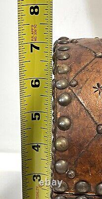 Vintage Domed Top Leather Box With Decorative Tacking