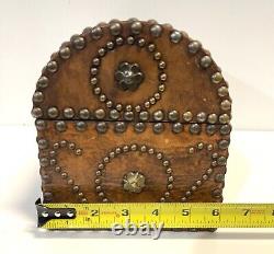 Vintage Domed Top Leather Box With Decorative Tacking