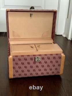 Vintage Dooney & Bourke Monogram Canvas Train Case Pink/Burgundy Vanity Box