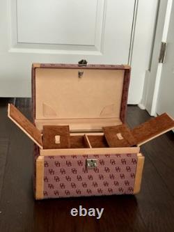 Vintage Dooney & Bourke Monogram Canvas Train Case Pink/Burgundy Vanity Box