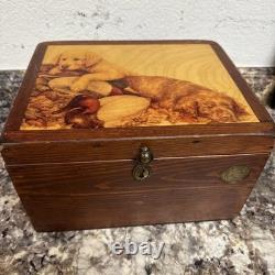 Vintage Ducks Unlimited Wooden Chest Box Lab Retriever Puppies England 12x9x7