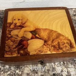 Vintage Ducks Unlimited Wooden Chest Box Lab Retriever Puppies England 12x9x7
