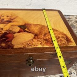 Vintage Ducks Unlimited Wooden Chest Box Lab Retriever Puppies England 12x9x7