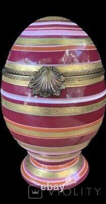 Vintage Egg Box Shape Limoges Porcelain France Mark Brass Cover Rare Old 20th