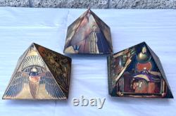 Vintage Egyptian Pyramid Wood Trinket Decorative Art Box Lois Stopple 1977 Egypt