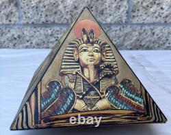 Vintage Egyptian Pyramid Wood Trinket Decorative Art Box Lois Stopple 1977 Egypt