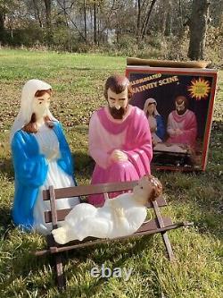 Vintage Empire Blow Mold Lighted Nativity Set In Original Box Christmas Holiday