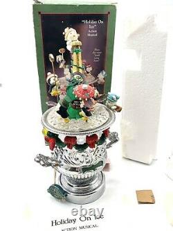 Vintage Enesco Holiday On Ice Lighted/Multi-Action Ice Bucket Music Box Tested
