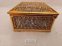 Vintage Erhard Sohne Brass Silver Jewelry Vanity Trinket Box Cherubs Scrolls
