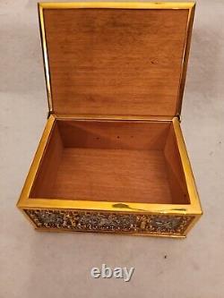 Vintage Erhard Sohne Brass Silver Jewelry Vanity Trinket Box Cherubs Scrolls