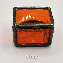 Vintage Farber Glass Trinket Box Orange Signed 1997