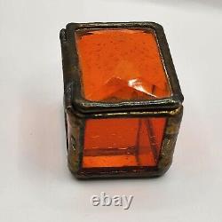 Vintage Farber Glass Trinket Box Orange Signed 1997