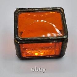 Vintage Farber Glass Trinket Box Orange Signed 1997