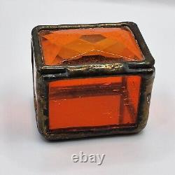 Vintage Farber Glass Trinket Box Orange Signed 1997