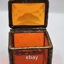 Vintage Farber Glass Trinket Box Orange Signed 1997