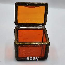 Vintage Farber Glass Trinket Box Orange Signed 1997