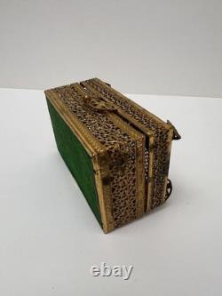 Vintage Filigree Gilt Brass Jewelry Trinket Box / Blue Lapis Lazuli Stone. Ornat