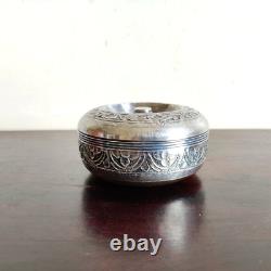 Vintage Floral Art Round Shape Silver Plated Box Decorative Collectible