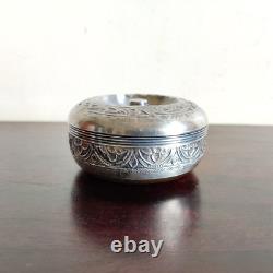 Vintage Floral Art Round Shape Silver Plated Box Decorative Collectible