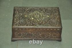 Vintage Floral Engraved Mirror Fitted Wooden Handcrafted Jewellery Box