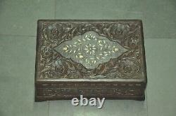 Vintage Floral Engraved Mirror Fitted Wooden Handcrafted Jewellery Box