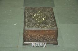 Vintage Floral Engraved Mirror Fitted Wooden Handcrafted Jewellery Box