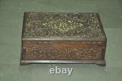 Vintage Floral Engraved Mirror Fitted Wooden Handcrafted Jewellery Box