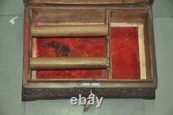 Vintage Floral Engraved Mirror Fitted Wooden Handcrafted Jewellery Box