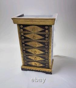 Vintage Florentine Painted Wood Tabletop Jewelry Box Armoire Gold Gilt Italy