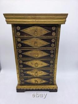 Vintage Florentine Painted Wood Tabletop Jewelry Box Armoire Gold Gilt Italy