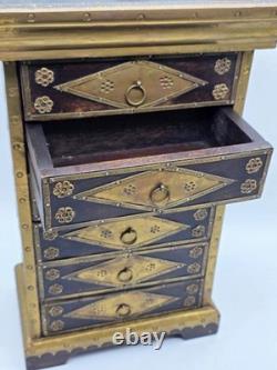 Vintage Florentine Painted Wood Tabletop Jewelry Box Armoire Gold Gilt Italy