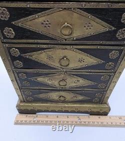 Vintage Florentine Painted Wood Tabletop Jewelry Box Armoire Gold Gilt Italy