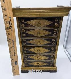 Vintage Florentine Painted Wood Tabletop Jewelry Box Armoire Gold Gilt Italy