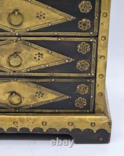 Vintage Florentine Painted Wood Tabletop Jewelry Box Armoire Gold Gilt Italy
