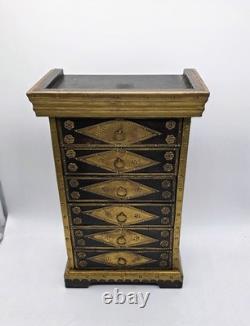 Vintage Florentine Painted Wood Tabletop Jewelry Box Armoire Gold Gilt Italy