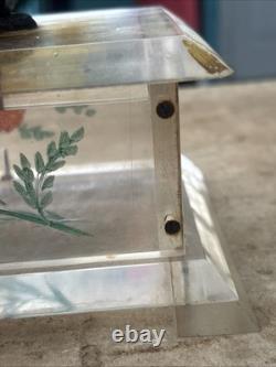 Vintage Folk Art Lucite Hand Painted Box with Bronze Dice On Lid Trinket Box Vintage Folk Art Lucite Hand Painted Box with Bronze Dice On Lid Trinket Box