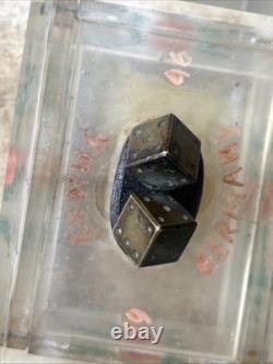 Vintage Folk Art Lucite Hand Painted Box with Bronze Dice On Lid Trinket Box