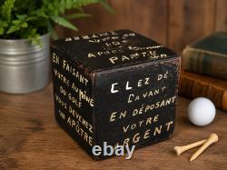 Vintage French Canadian Cast Iron Golf Donation Box Primitive Folk Art